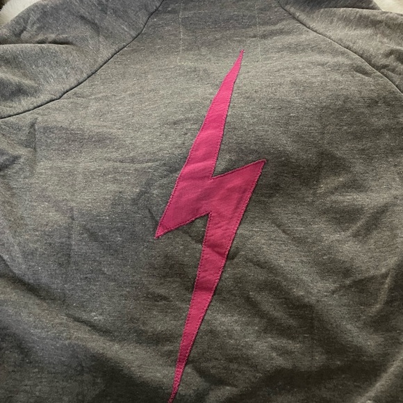 Aviator Nation Gray V-Neck Sweater with Pink Accent - Picture 2 of 8